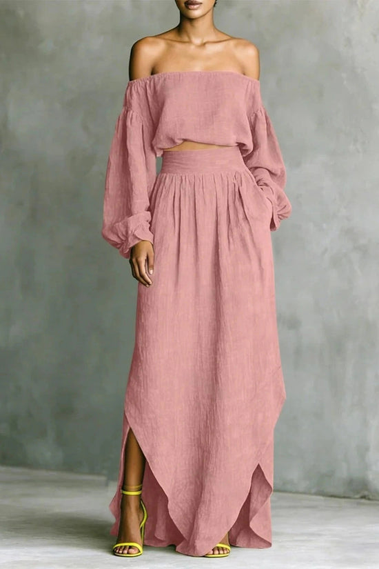 Casual Off-shoulder Top And An Asymmetrical Skirt Two Pieces 
