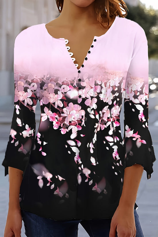 🌸 Asymmetrical Spike Button 3/4 Sleeve T-Shirt – Effortless Chic FitiqueFit
