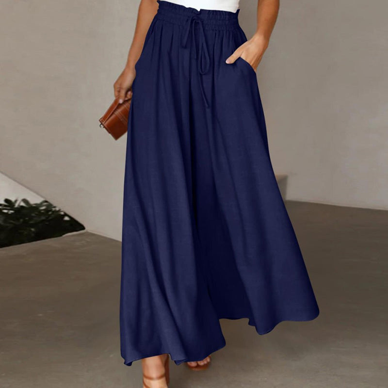 Women's High Waist Wide Leg Pants Elastic Drawstring Casual Loose Flowy Trousers With Pockets CJ US