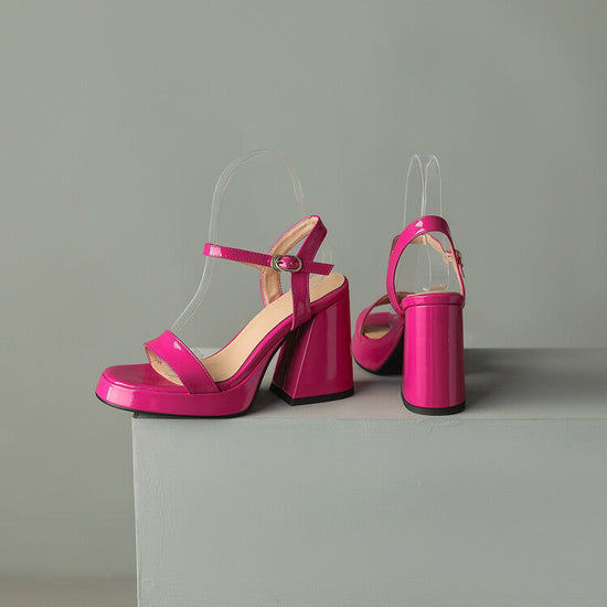 Womens Solid-color Round-toe Chunky-heel Sandals 