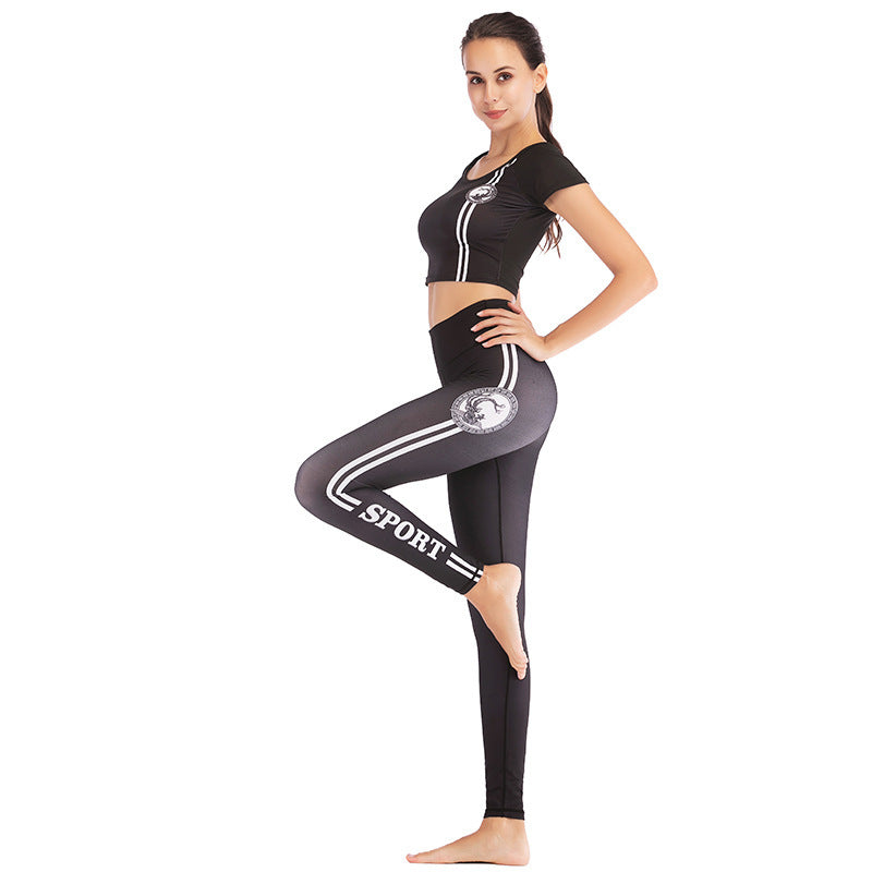 Printed navel short-sleeved quick-drying dance dress FitiqueFit
