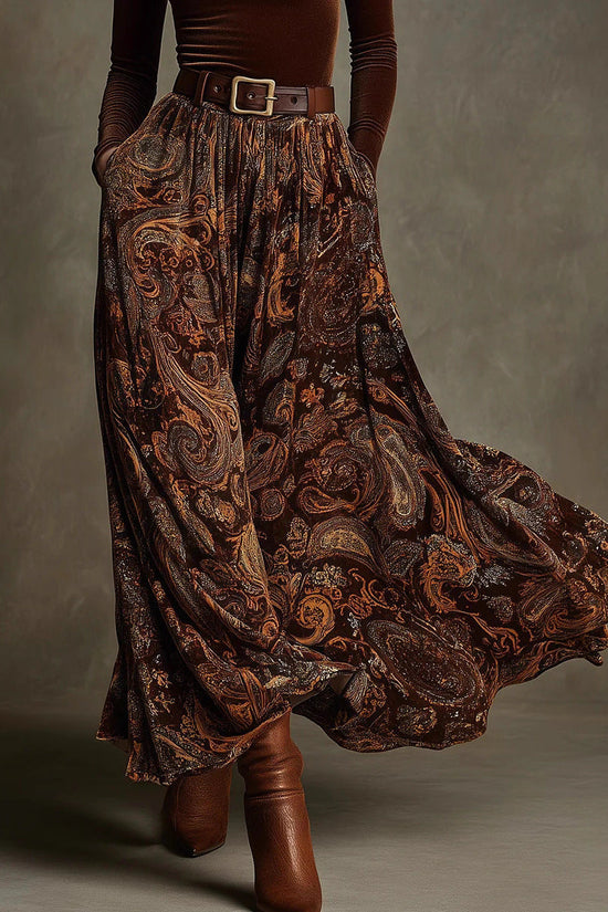 Slim fit printed long skirt set with belt 