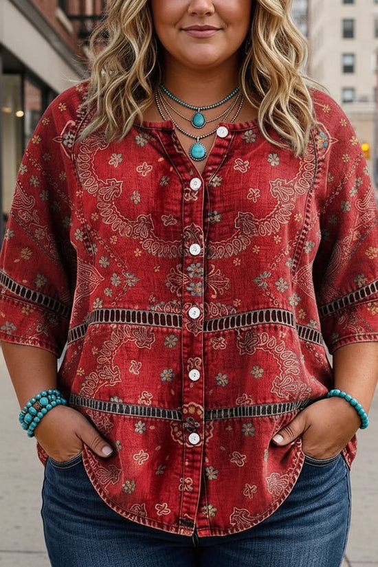 European And American Retro Bohemian Hollow-Out Plus-Size Top 