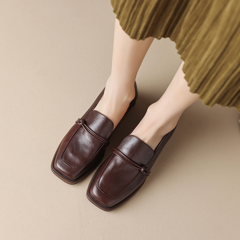 Retro Minimalist Design Womens Mid Heel Leather Shoes 
