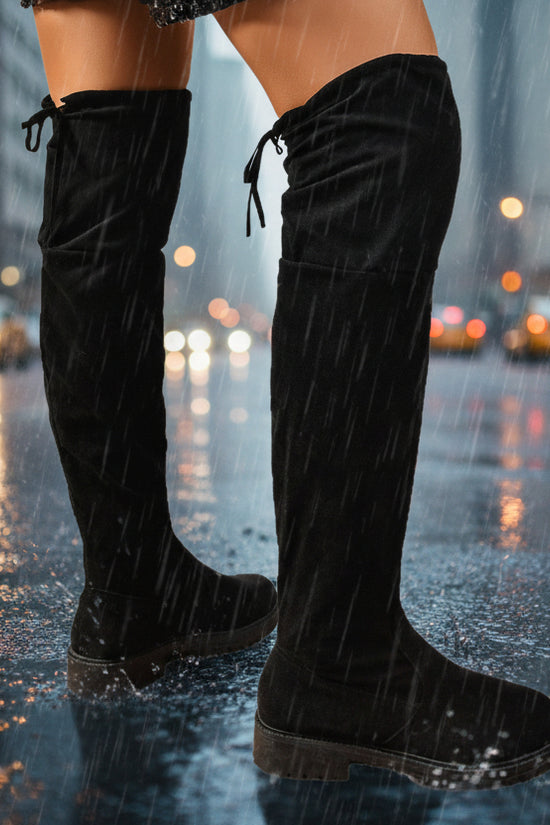 Women’s Elastic Knee-High Boots – Thick Sole Solid Color Fashion Boots - FitiqueFit