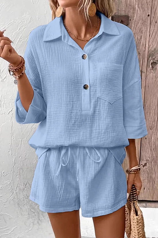 Casual Double-Panel Shirt With Lapel Collar Casual Two-Piece Set 