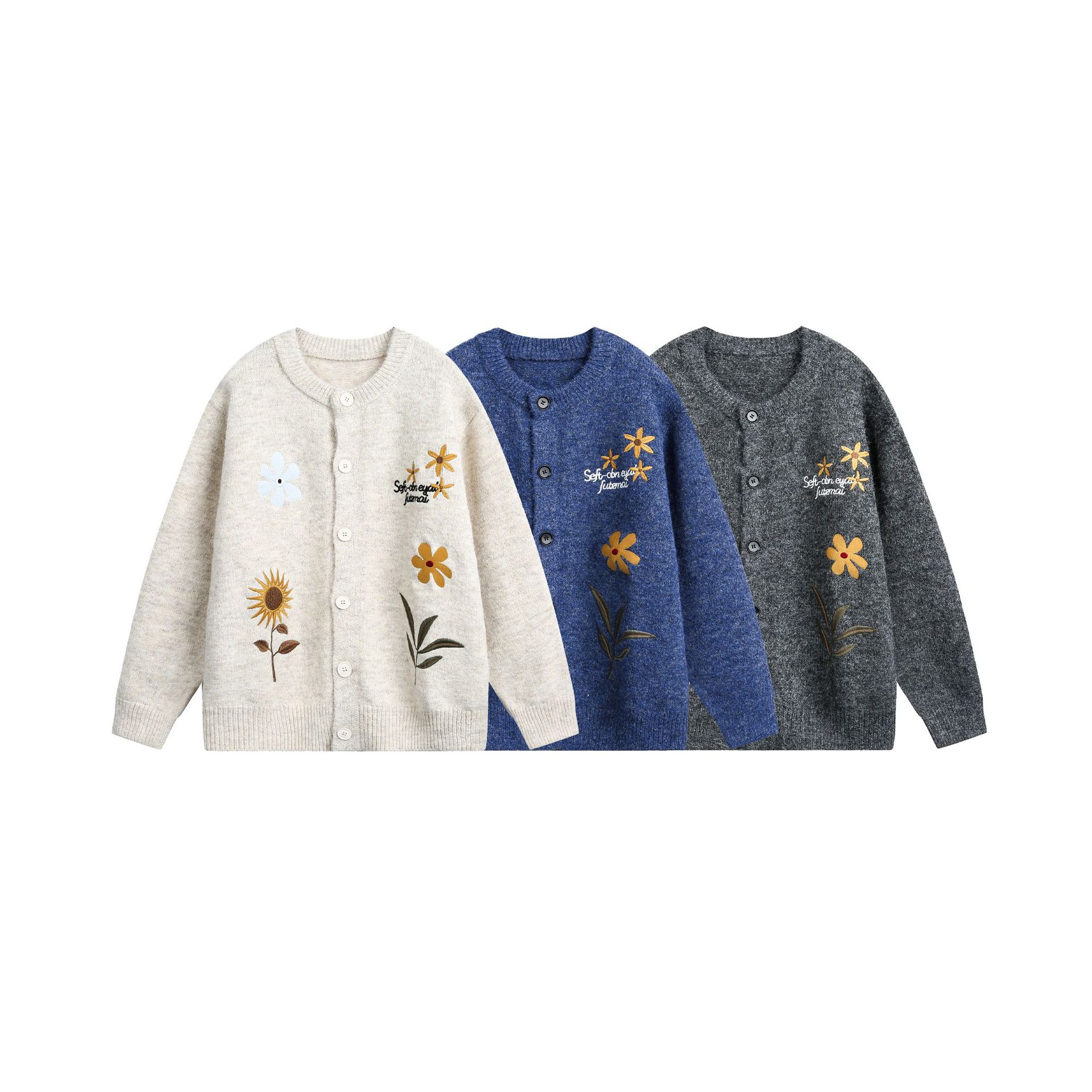 Retro Preppy Style Floral Embroidery Cardigan Sweater 