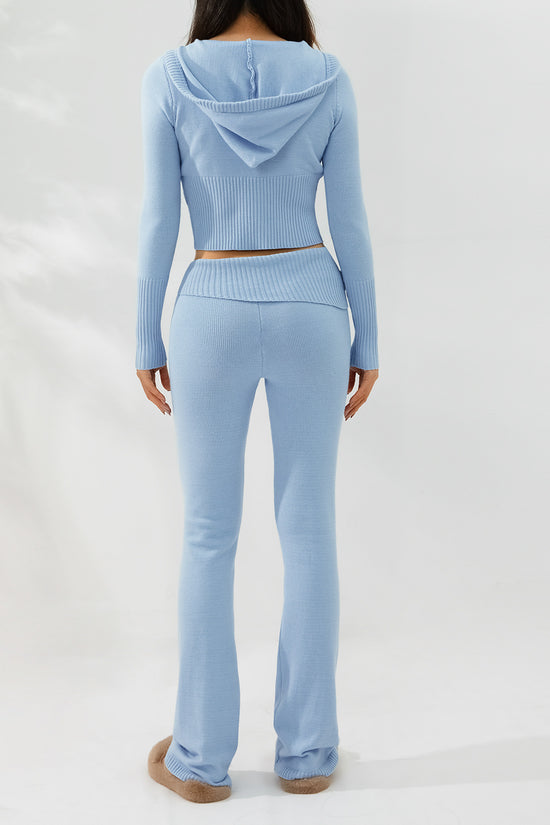 Women’s Knitted Hooded Two-Piece Set – Cardigan & High-Waisted Pants Suit - FitiqueFit