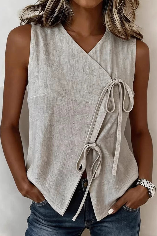 Womens Bow-Tied V-Neck Top Sleeveless Tank Top 