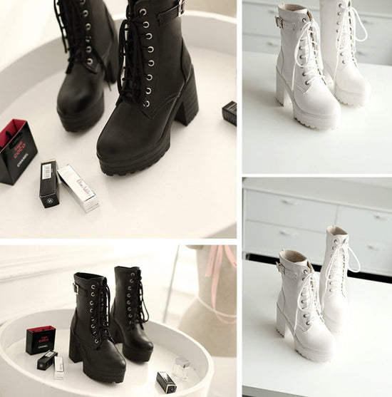 Women's Chunky Heel PU Martin Boots CJ