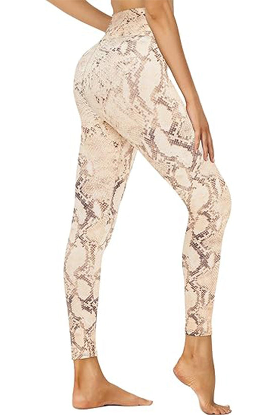 Cropped High-Waisted Leggings – Snake Print Workout Pants CJ US