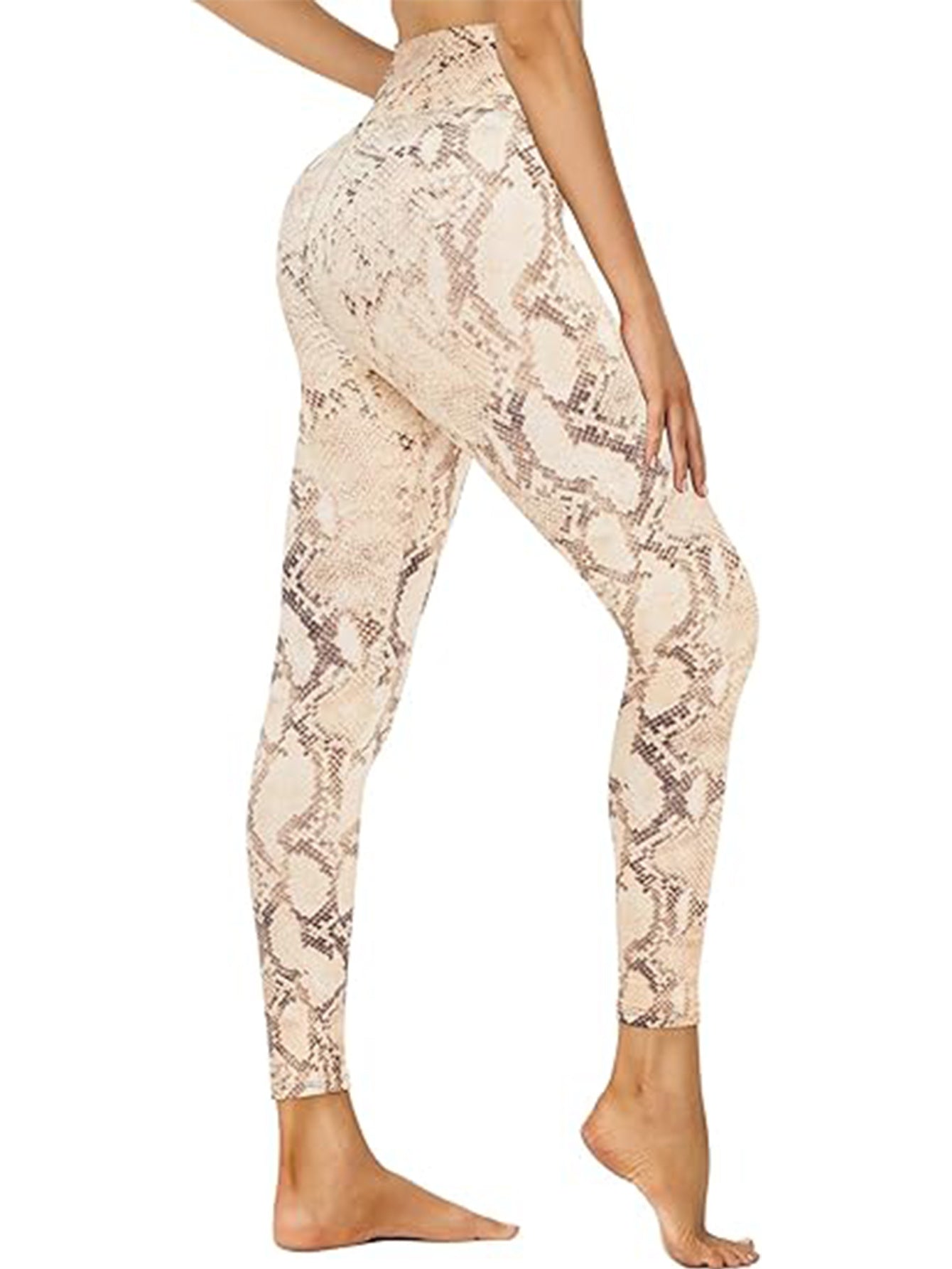 Leggings - Cropped High-waisted Printed Light Brown Snake Print CJ US