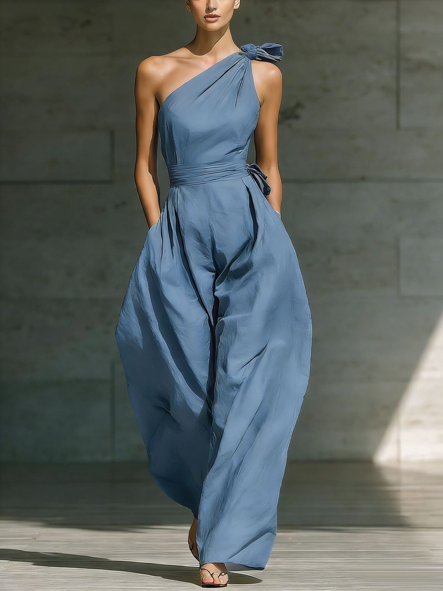 Sleeveless shoulder cinched jumpsuit 