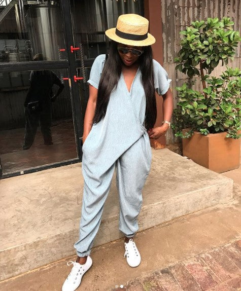 Fashionable Womens Loose V-Neck Jumpsuit 