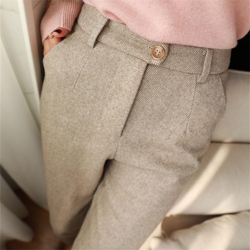 Women's Solid Color Wool-Like Tapered Trousers, Classic Ankle-Length Pants For Office And Formal Wear 