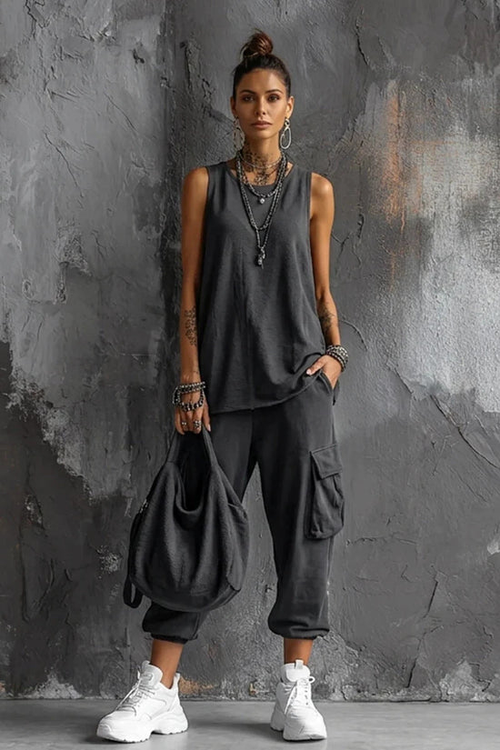 Womens Sleeveless Top Ankle-Fit Pants Set 