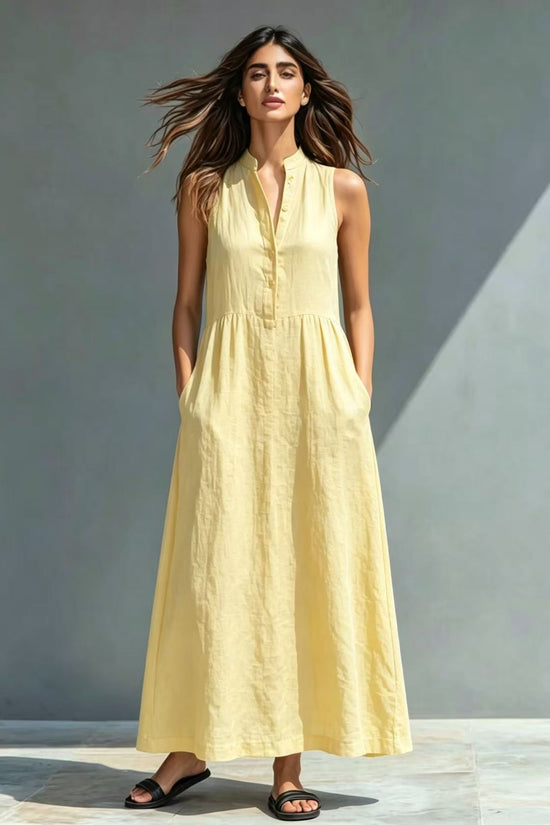 Resort-style Stand-collar Maxi Dress 