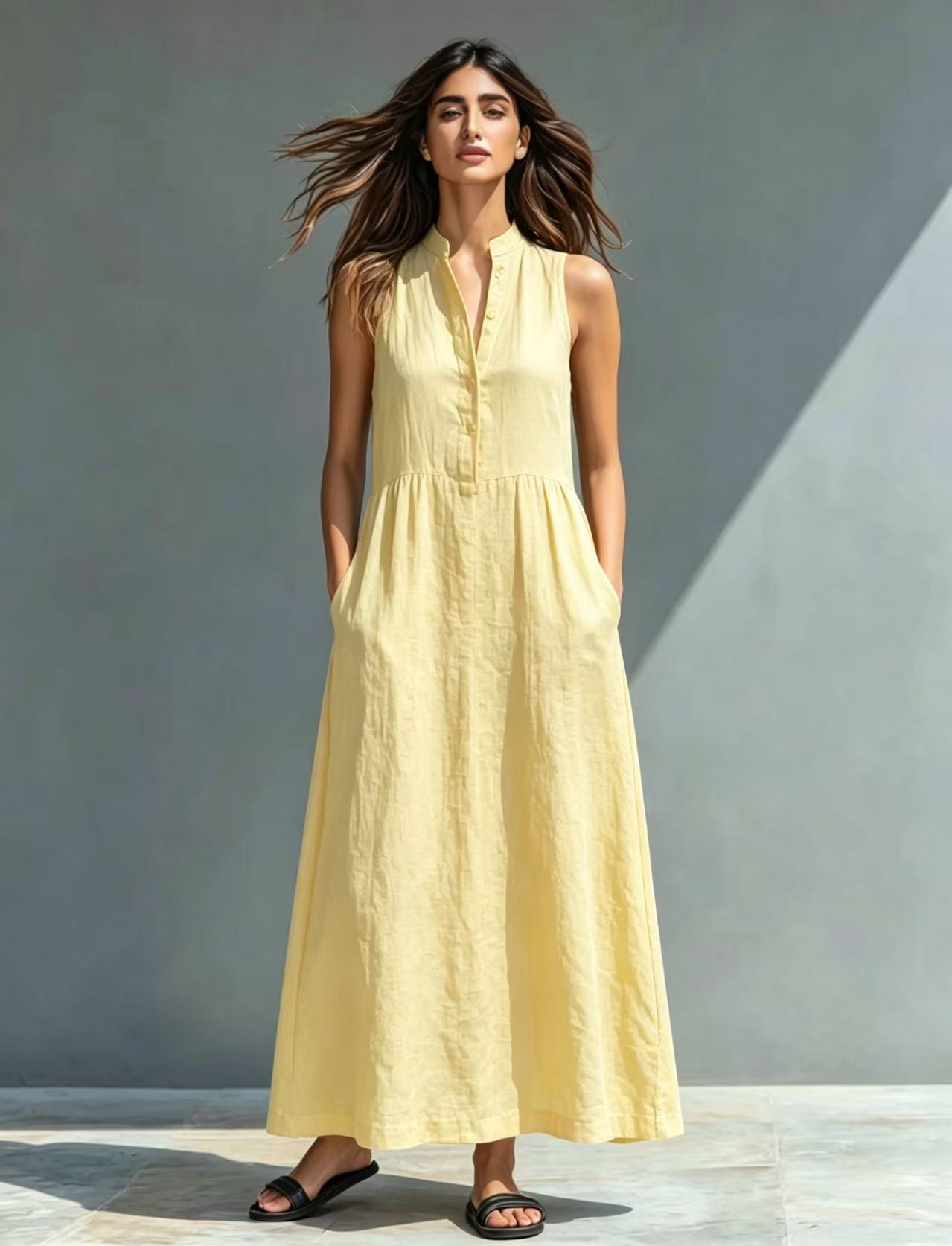 Resort-style Stand-collar Maxi Dress 