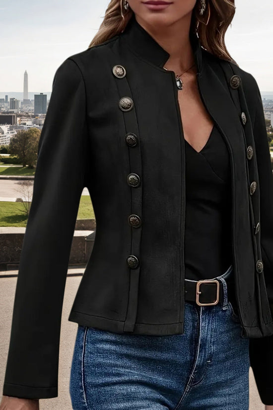 2025 New Women's Fashion Casual Women's Jacket, Solid Color Double Breasted Decorative Jacket, Spring And Autumn Retro Long Sleeve Jacket, Women's Clothing CJ US