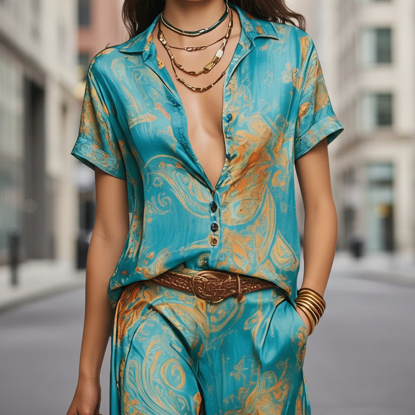 Cross-border Amazon Fashion Casual Elegant Resort Two-Piece Set 
