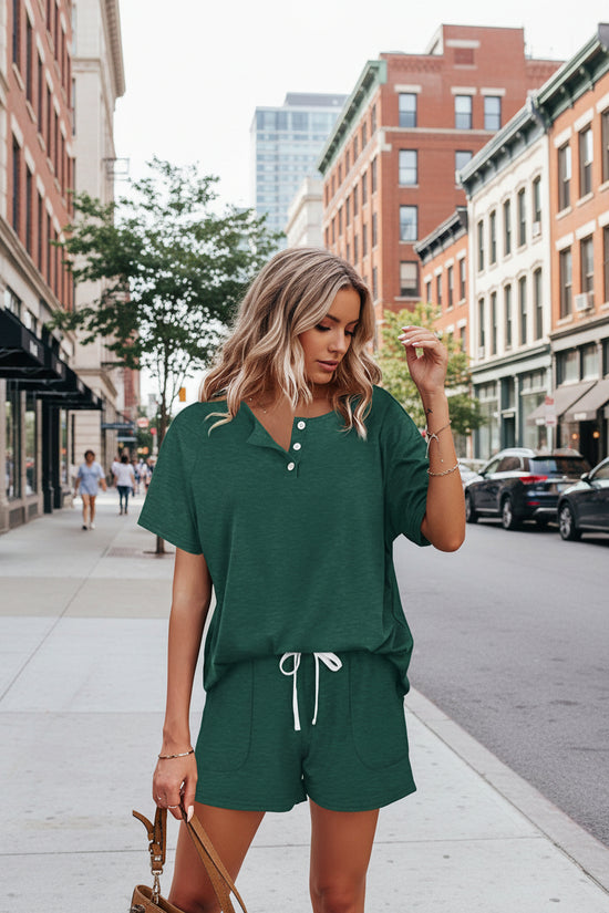 Women's Solid Color Short Sleeve Shorts Casual Suit 