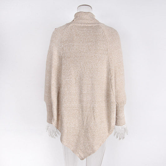 Women's Asymmetry Hem Turtleneck Sweater - Batwing Long Sleeve Casual Pullover For Fall Winter 