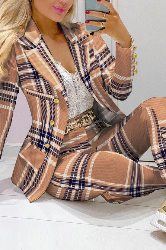 Casual Fashion Set Women's Suit Pink Suit Yellow Brown Striped Dotted Chain 