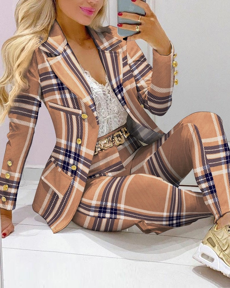 Casual Fashion Set Women's Suit Pink Suit Yellow Brown Striped Dotted Chain 