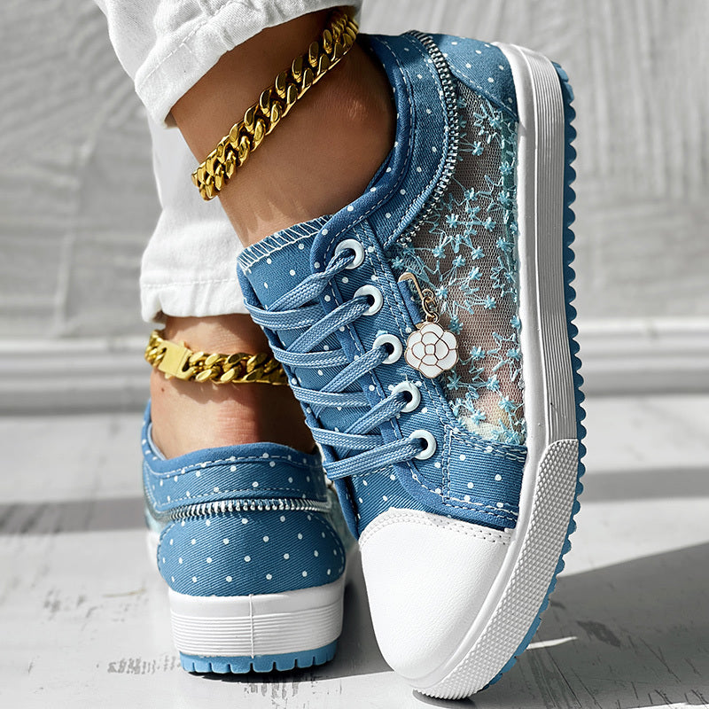 Floral Embroidered Polka Dot Print Sneakers CJ US