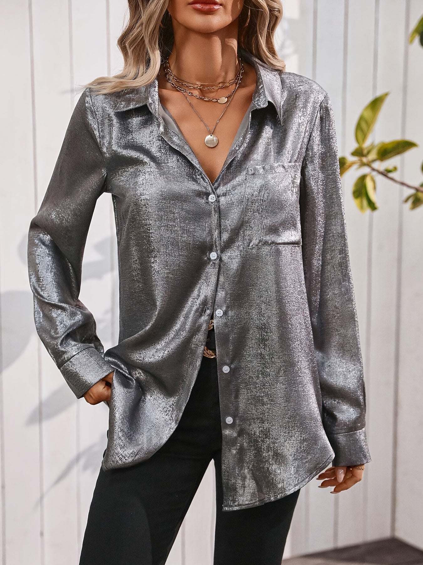 Satin Minimalist Long Sleeve Shirt FitiqueFit