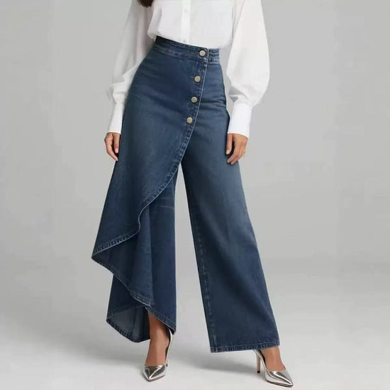 Denim Skort With Button Closure And Washed Finish For Women 