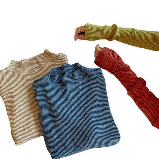 Solid Color Pit Strip Knit Pullover Turtleneck Sweater - Diversi™ Fashion