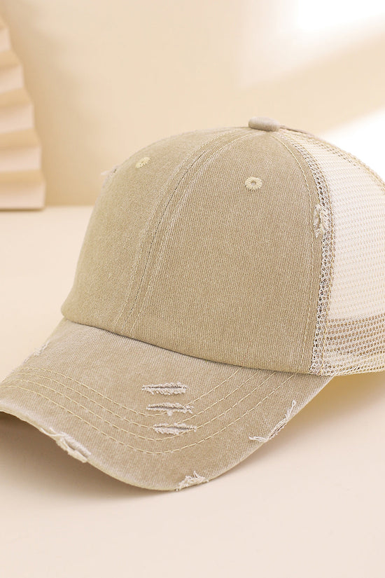 Solid-color, Frayed, Washed-out, Distressed, Mesh-patterned Cap - A Trendy, Youthful, Versatile Baseball Cap That Suits Both Daily Commuting And Outdoor Activities. 