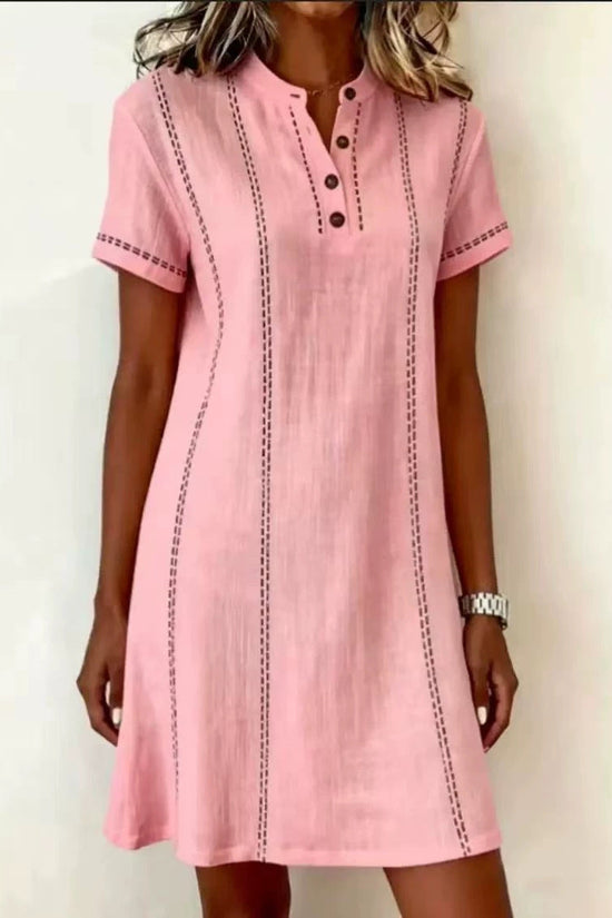 Loose-fitting Casual Printed Button-up Stand-collar Dress 