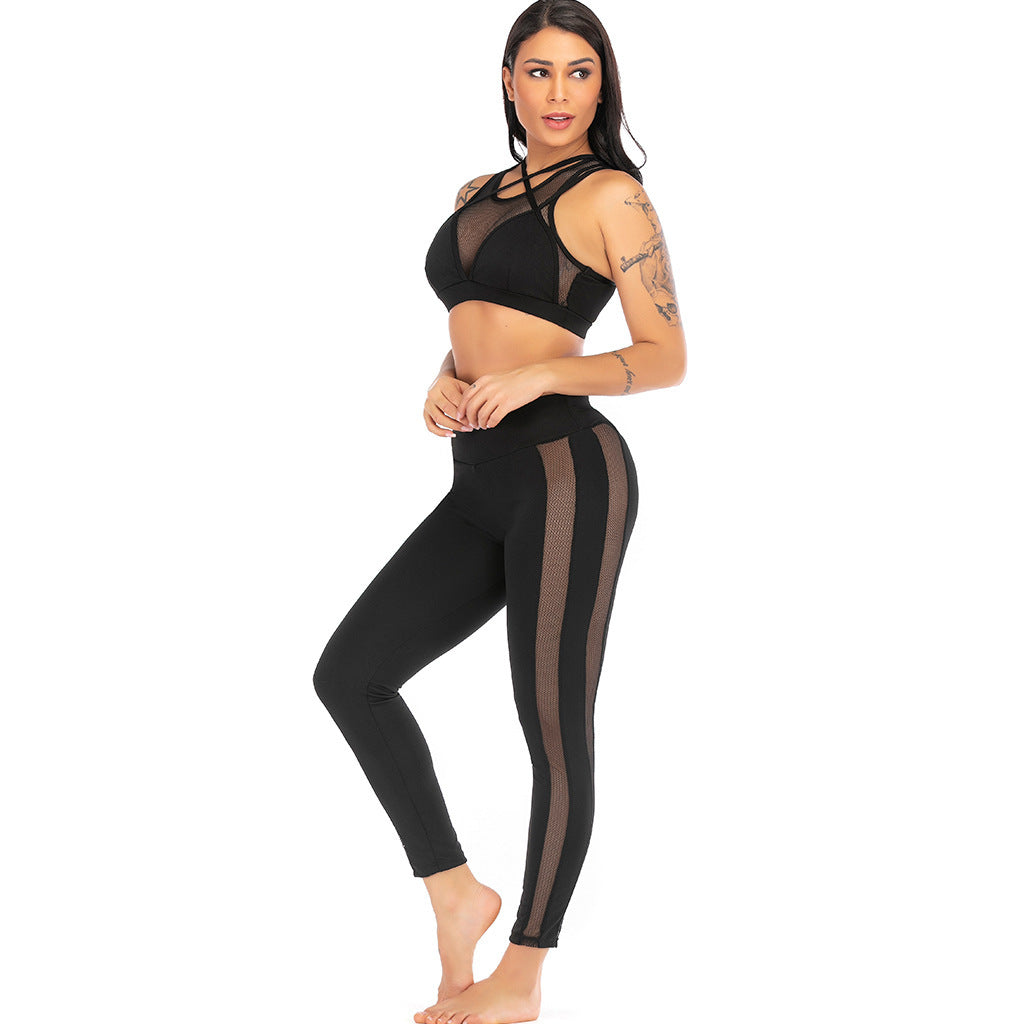 🧘‍♀️ Mesh Cross-Strap Hollow Yoga Suit for Women FitiqueFit