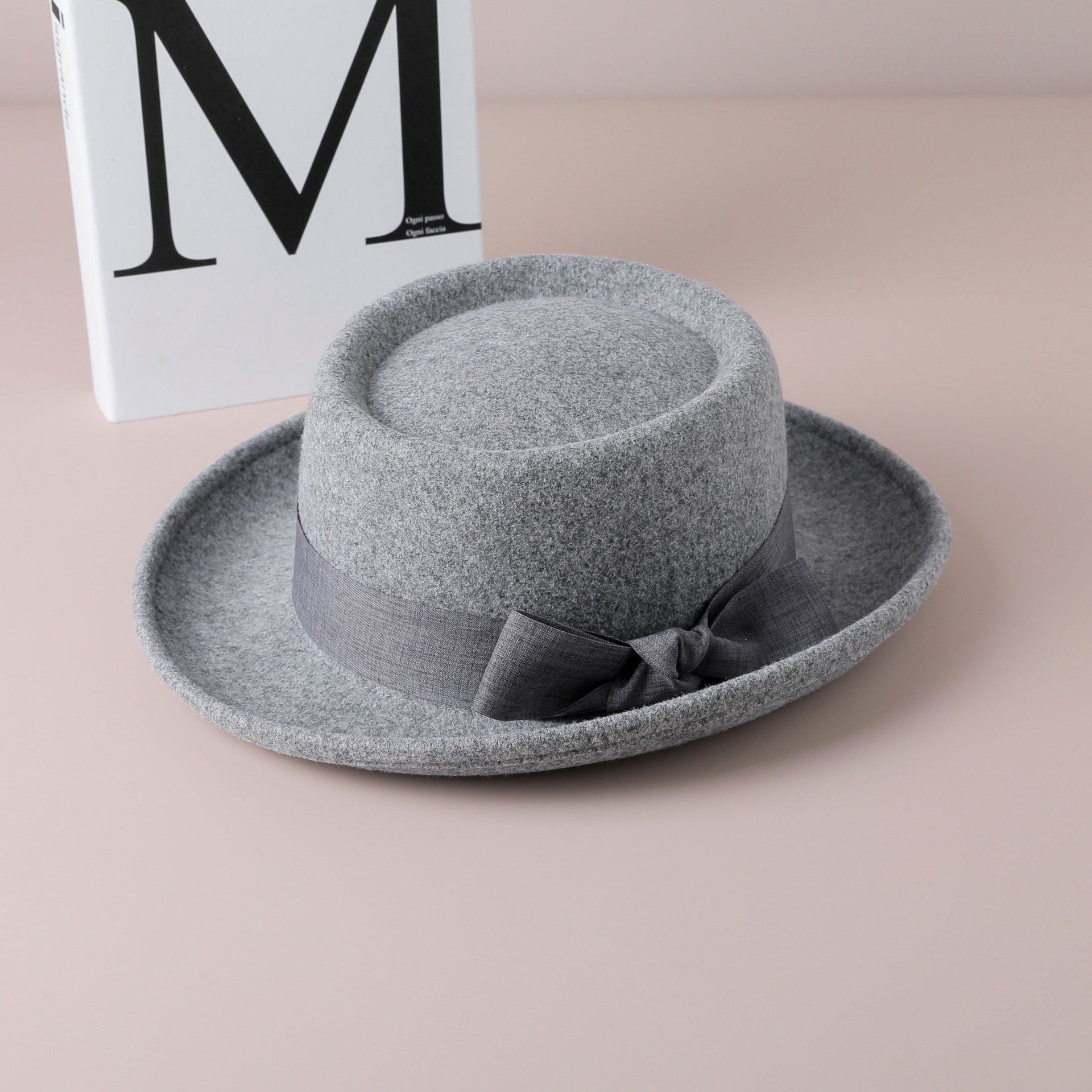 Vintage Bow British Retro Flat Top Hat for Women 