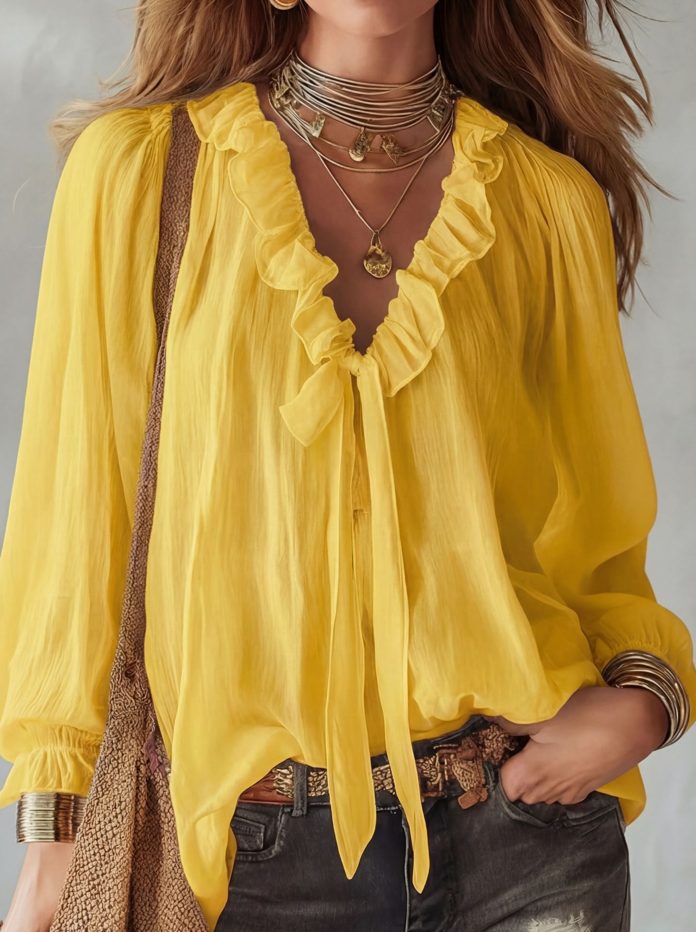 Fashionable V-neck Loose-fit Shirt Top 