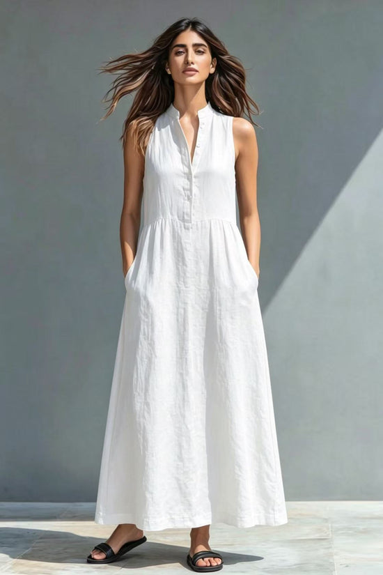 Resort-style Stand-collar Maxi Dress 