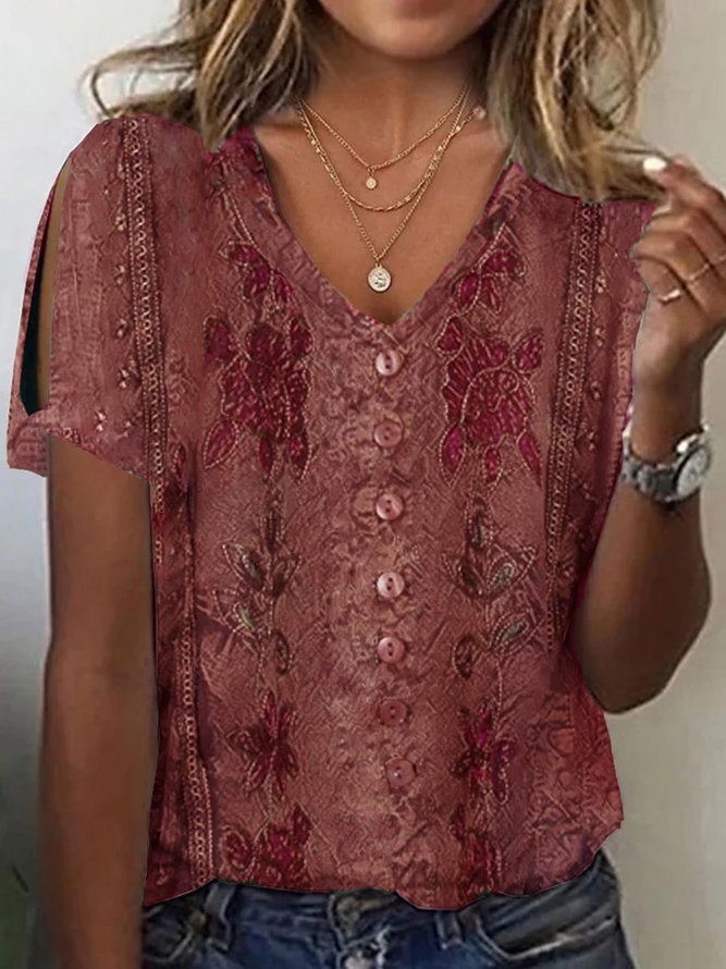 Women’s Lace Heart Print T-Shirt – Summer Short Sleeve Casual Top 
