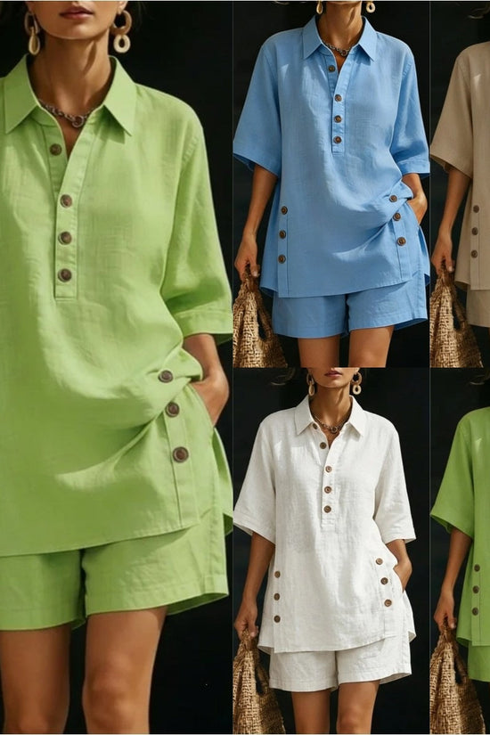 Womens Short-Sleeve Shirt And Loose Pants Two-Piece Set 