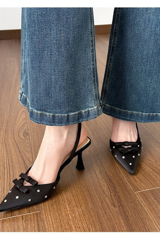 2026 Spring-Summer New Closed Toe Slingback Heeled Sandals For Women, Stiletto Heel With Bowknot, Rhinestone Fashion High Heels, European & American Style 