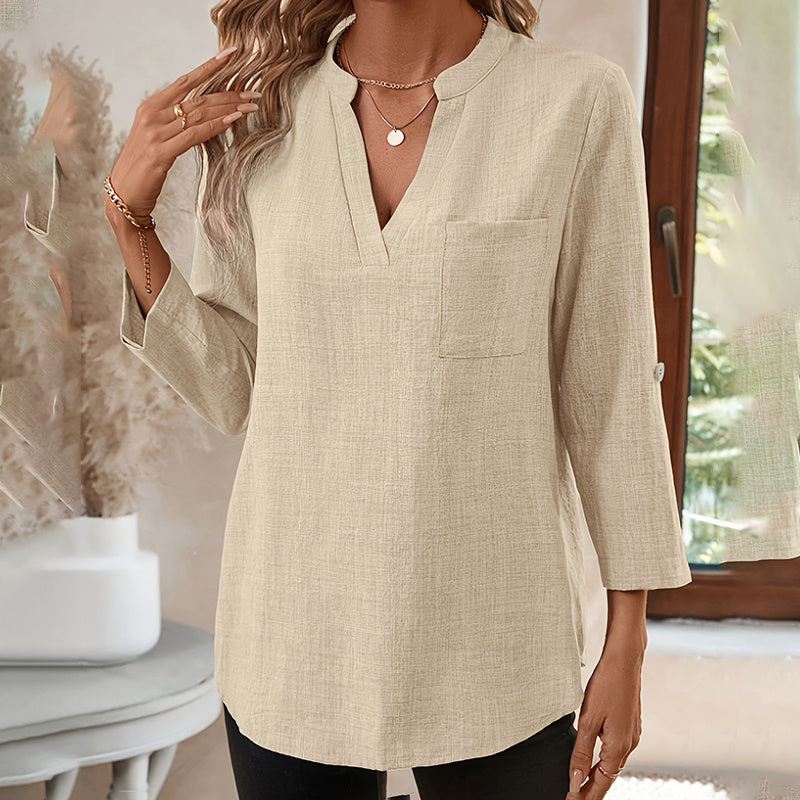 Womens Casual Summer Shirts Notch V Neck Blouses 3 4 Roll Sleeve Tunics Tops CJ US