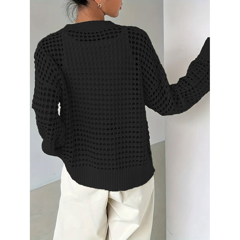 Women's Plus Size Cardigan Lightweight Hollow Out V-Neck Button Down Long Sleeve Knit Coat, 0XL-4XL CJ US