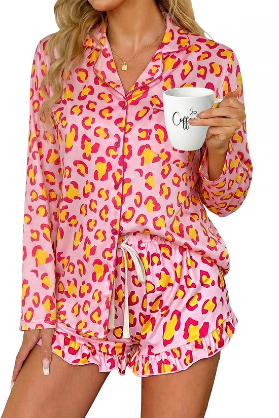 Women's Milk Silk Leopard Print Pajama Set 