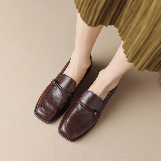 Retro Minimalist Design Womens Mid Heel Leather Shoes 