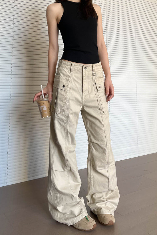 Womens Straight-Leg, Slightly Flared, 3D Slimming Washed Casual All-Match Long Pants 