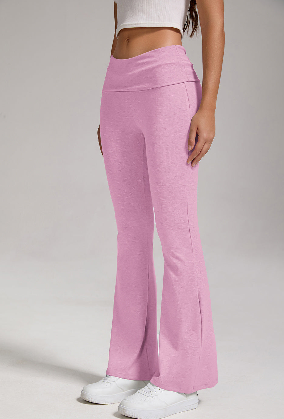 Sports, Leisure And Exercise Women's Low Waisted Flared Pants With Exposed Navel And Folded Waist Wide Leg Pants FitiqueFit