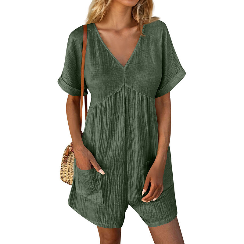 Summer Romper Casual Short Sleeve V Neck Short Jumpsuits CJ US