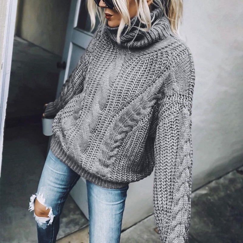 Women's Cable Knit Turtleneck Sweater, Classic Long Sleeve Winter Knitwear For Casual And Formal Wear 