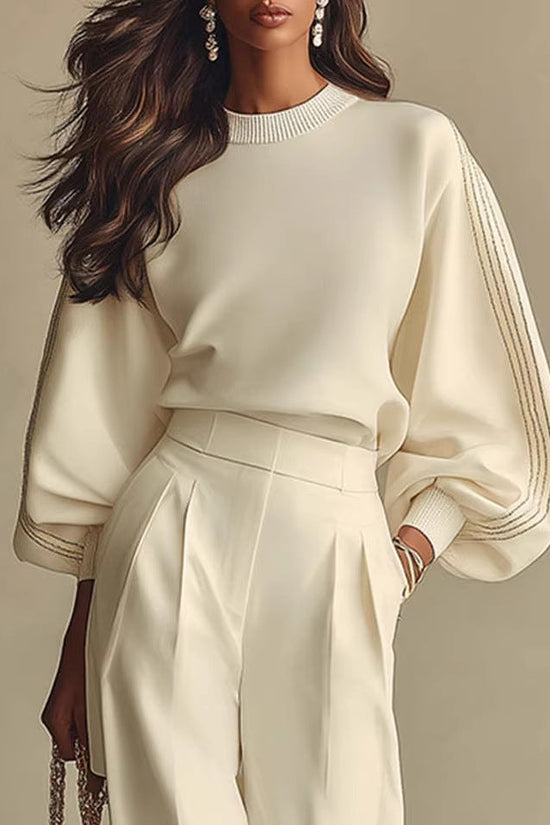 Round Neck Long Sleeved Sweatshirt And Pants Set 